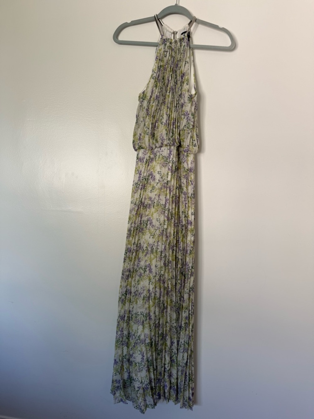 MSK Halter Floral Maxi Dress in Light Green and Lavender